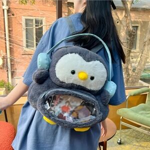 Cute Penguin Plush Backpack with Headphones